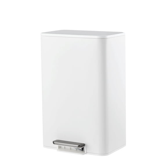 4 Gallon Rectangular Trash Can with Soft-Close Lid, Garbage Can Foot Pedal & Slim Design, Trash Bin for Kitchen Bathroom Office（White）