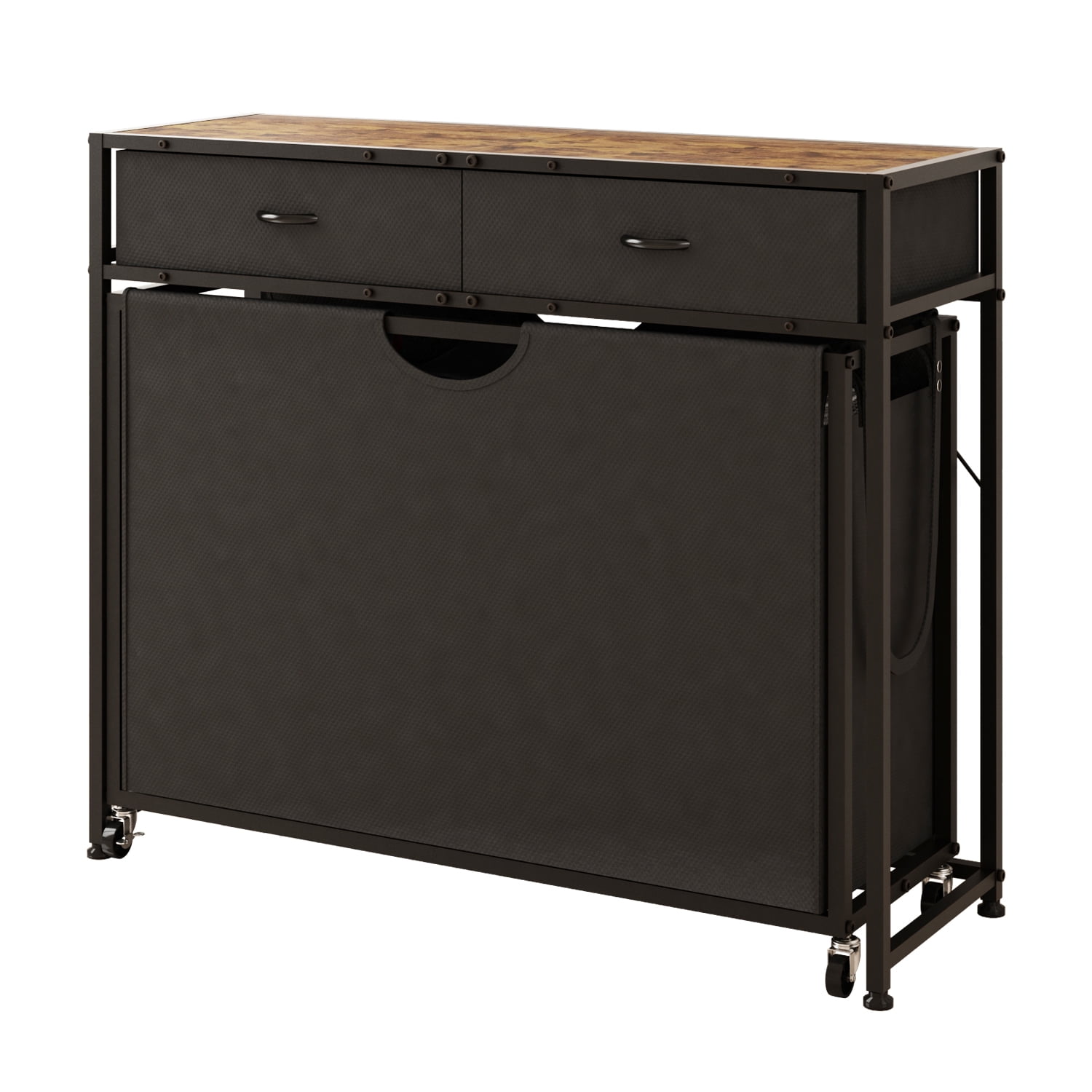LENLN 3-Section Laundry Hamper Sorter，Laundry Basket with wheels，Movable Rolling Laundry Baskets Cart,Pull-Out Baskets and 2 Drawers Storage Organizer，Laundry Butler for Bathroom Bedroom Laundry Room