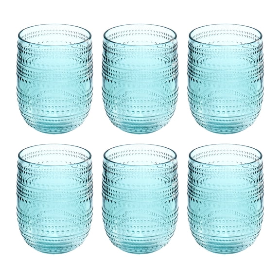 Beaded Acrylic Stemless Wine Glass - Sea Green - 15 oz - Set of 6