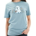 thumbnail image 3 of Oversized Trick or Teating Ghost Design Unisex Ring Spun Combed Cotton Short Sleeve Deluxe Jersey T-Shirt - Blue Mist XL, 3 of 4