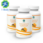 (3 bottles) 1 Body Vitamin B Complex 5-MTHF Folate with B1, B2, B5, B6, Methyl B12, Niacin, Biotin