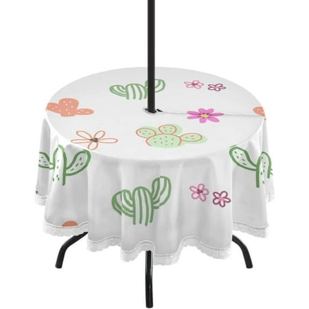

GZHJMY 60 Cactus Flower Outdoor Round Tablecloth Waterproof Stain-Resistant Non-Slip Circular Tablecloth with Umbrella Hole and Zipper for Tabletop Backyard Party BBQ Decor