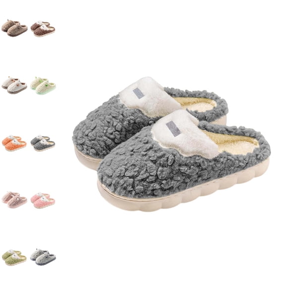 GPOECD Cute Slippers For Women Cartoon Animal Padded Heel Plush Warm Indoor Floor Shoes For Couples House Slippers,Orange,7.5