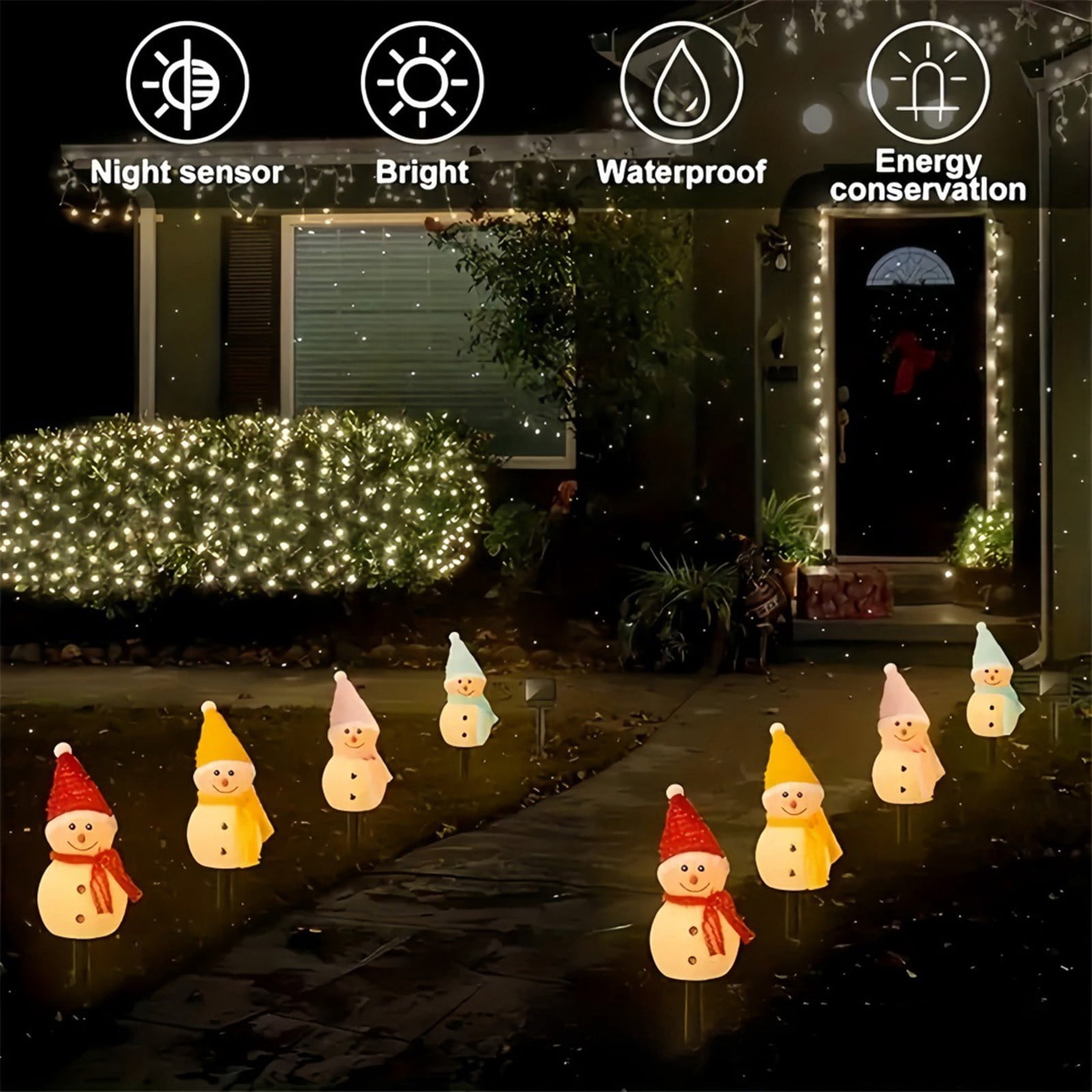 Cadorn Outdoor Waterproof Solar Snowman Lawn Lights with 4 In-Ground Stakes, Solar Powered Garden Decor for Yard