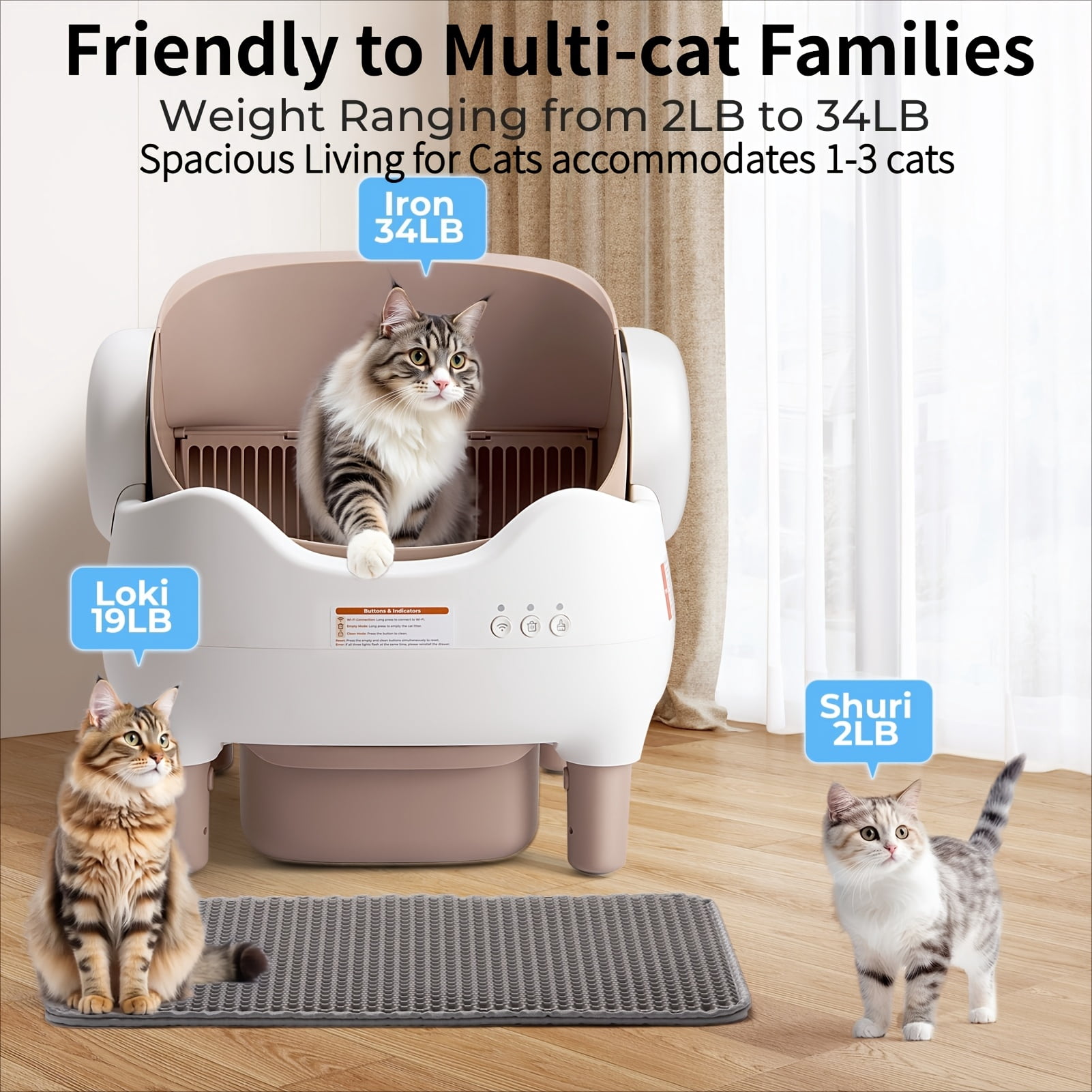 Extra-large Smart Self-cleaning Cat Litter Box, Smart Litter Box With App-Controlled Automatic Cleaner, Built-in Ambient Light & Dual Odor Elimination, 2-Week Automatic Maintenance, Large Waste Bin,