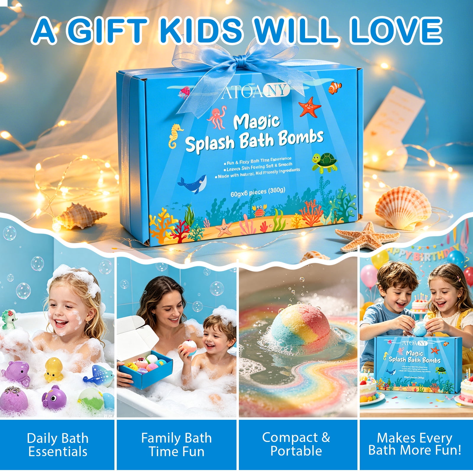 2 Pack Bath Bombs for Kids, 6 Pcs Bath Bombs with Surprise Toy inside, Natural & Organic