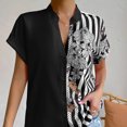 thumbnail image 3 of Camisa de manga corta con botones para mujer, blusa holgada informal de Color puro con estampado Floral, blusa empalmada en bloques de Color, 3 of 7
