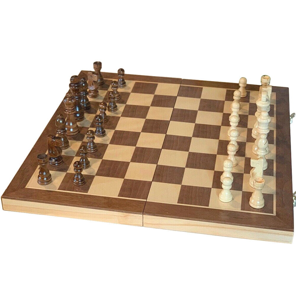 Wooden Chess Set Wood Board Hand Carved Crafted Pieces Made Folding Game Vintage 