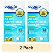 (2 pack) Equate Non-Drowsy All Day Allergy Relief Loratadine 10 mg Tablets Antihistamine, 45 Count, Compare to Claritin® 24 Hour Active Ingredient