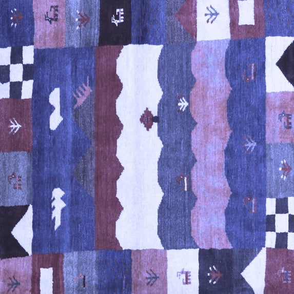 Ahgly Company Machine Washable Indoor Square Abstract Blue Contemporary Area Rugs, 6' Square