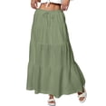 thumbnail image 2 of Maxi Skirts for Women Ruffle Pleated Tiered Smock High Waisted Drawstring Flowy Skirt Green XL, 2 of 6