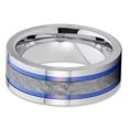 thumbnail image 2 of 8mm Polished Silver Tungsten Carbide Wedding Band Dual Blue Groove Hammered Center Pipe Cut 10 (10), 2 of 3