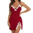 thumbnail image 2 of beishanbush Clearance Women'S Sleepwear Under $5 Lace Trim Slit Nightgown Lace Trim Side Sleep Dress Slit Bowknot Decor Sleep Spaghetti Dress, 2 of 9