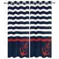 thumbnail image 4 of Outdoor Curtains for Patio Waterproof Nautical Anchor Indoor/Outdoor Curtain Tiebacks Geometric Navy Blue Stripes Privacy Sun Block Grommet Drapes for Pergolas Gazebo Porch 2 Panel 54x108 Inch, 4 of 9