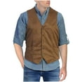 thumbnail image 2 of Iugvhana Men's Suede Vest Vintage Cowboy Style Sleeveless V Neck Jacket Slim Fit Western Vintage Waistcoats Coffee M, 2 of 9