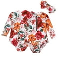 thumbnail image 4 of YTDSCS Newborn Baby Girls Swimsuits Long Sleeve One-Piece Swimsuit Zipper Bathing Suit Sun Quick Drying Flower Printing Baby One-Piece Swimsuit with Headwear,Size 6M-12M, 4 of 8