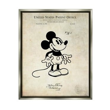 Stupell Industries Vintage Mouse Character Patent Graphic Art Luster Gray Floating Framed Canvas Print Wall Art, Design by Karl Hronek