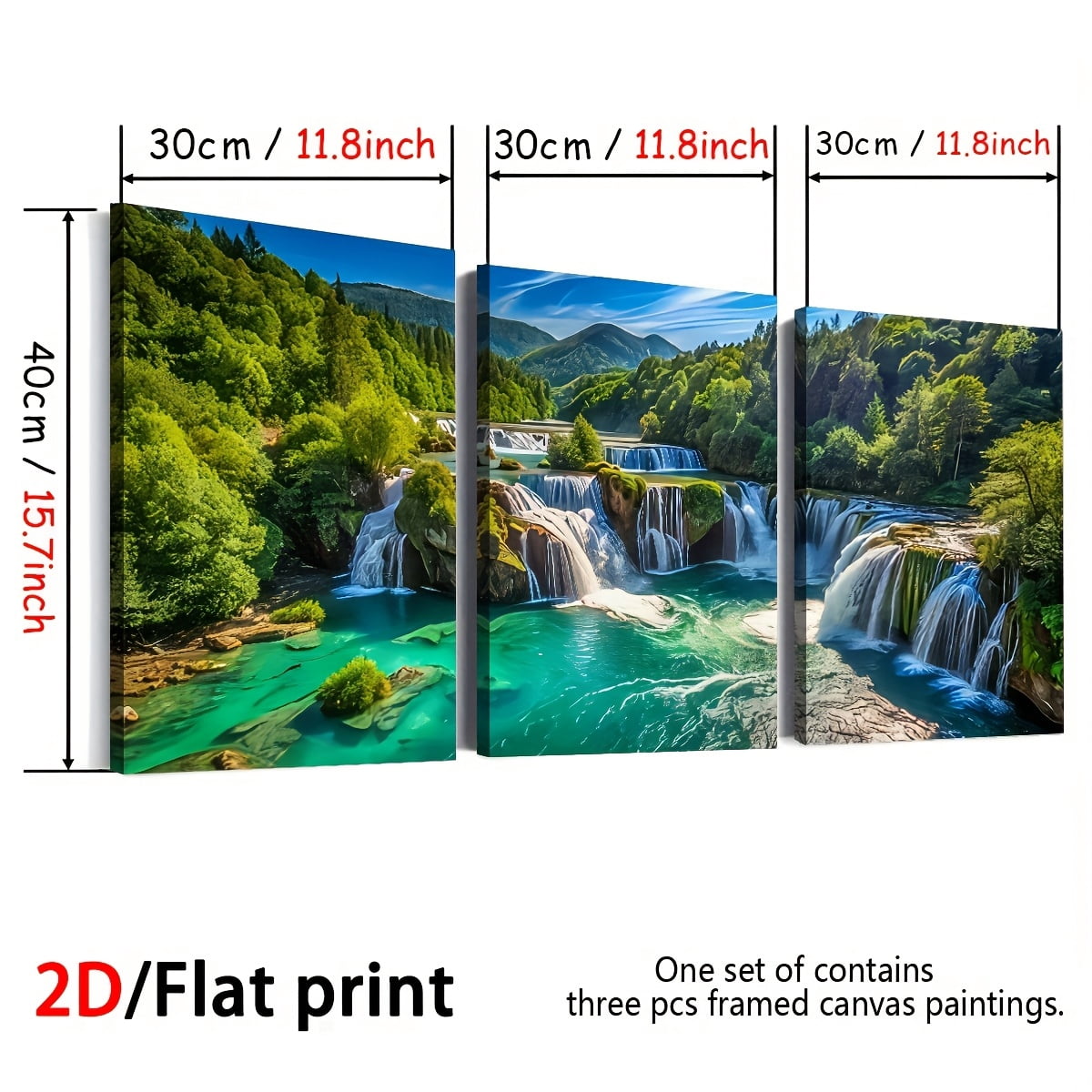 [Holiday Gift] 2D Flat, [2D/Flat Print] Framed Canvas Painting And Poster, Ready to Hanging, Natural Waterfall, Lake, Forest Scenery, Large Size Home Decor, Wall Art, Room Decoration, Holiday Gift