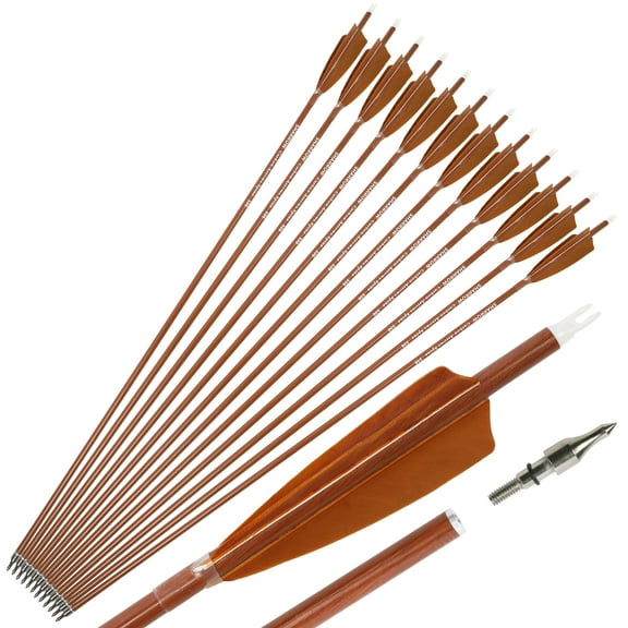 AME 12pcs 30" Carbon Arrows Spine 600 SP600 4'' Turkey Feather Archery Recurve Bow Tip Hunting