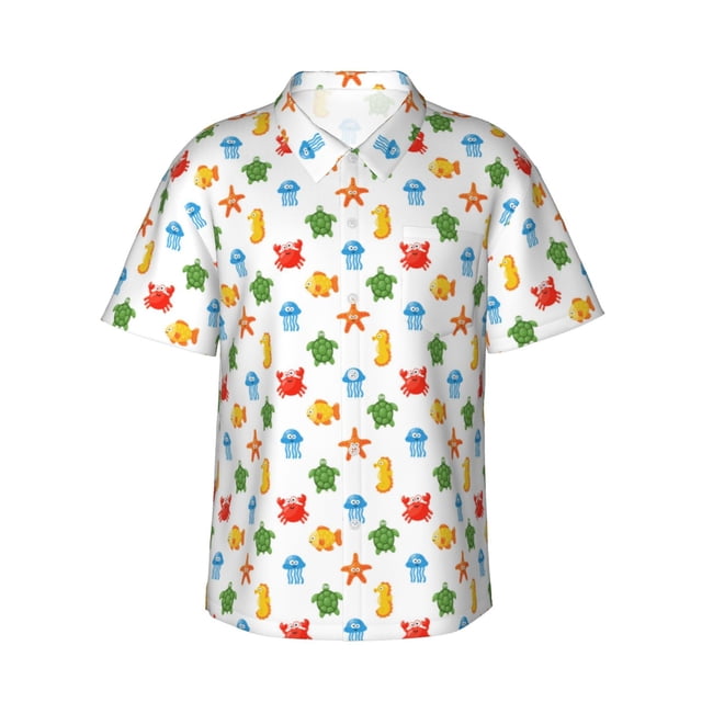 Balery Undersea Animals Camisas hawaianas de manga corta para hombre, camisas playeras de corte holgado, camisas de vacaciones con botones,3X-Large