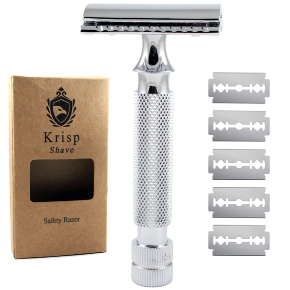 Stainless Steel Double Edge Safety Razor For Men Wet Beard Shave   5 Shaving Blades
