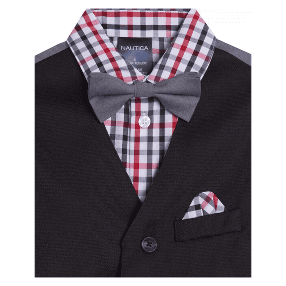 Nautica Little Boys Solid Textured 4 Piece Vest Set, Black, 2T