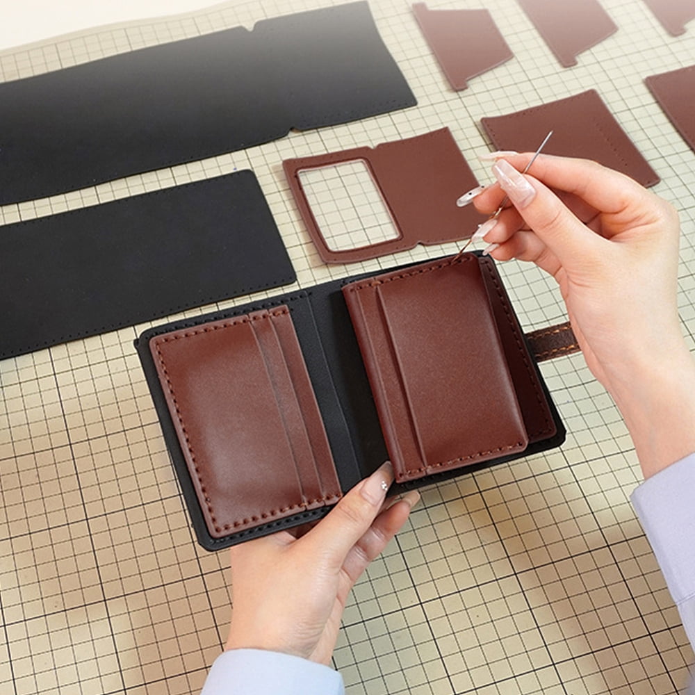 DIY Leather Men's Wallet Making Kits including Fabrics Thread Needle Scissor Clip Saddle Brown 2.1-38.5x0.15-11x0.2-1.6cm