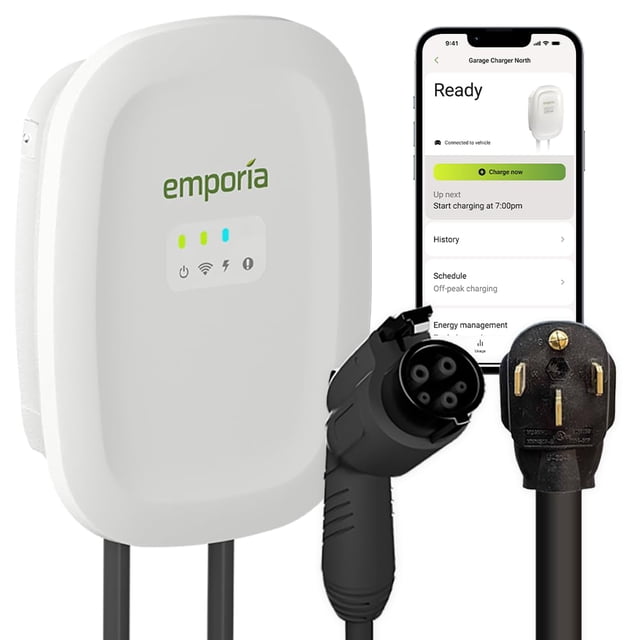 Cargador de vehículo eléctrico EMPORIA Level 2 48A 240V WiFi 25 pies