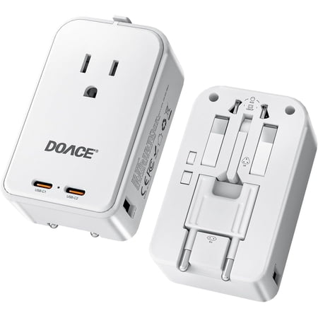 Pico Travel Adapter PD 45W, 5-Port Universal Power Adapter 1 AC, 2 USB C and 2 USB-A, International Plug Adaptor Worldwide for US to European UK Italy Spain New Zealand Over 200 Countries
