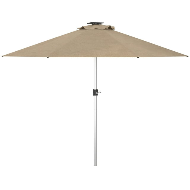 Outsunny Parasol de Patio à LED, Parasol de Terrasse Éclairé avec 4 Modes d'Éclairage, Charge Solaire et USB, Kaki