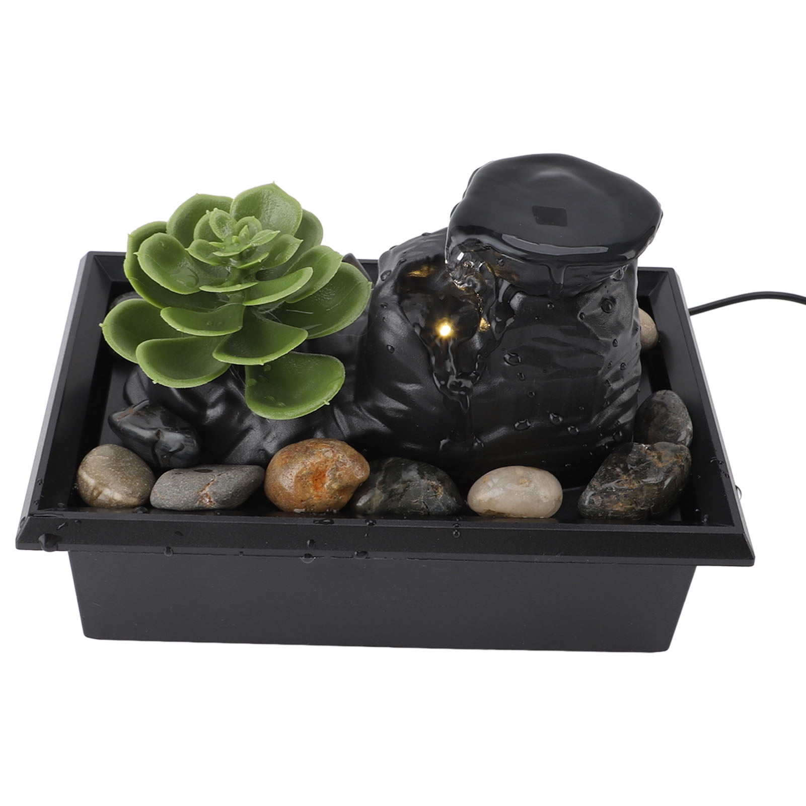 Indoor Water Fountain, Tabletop Waterfall Fountain Simulated USB Powered LED Yellow Lights  for Office