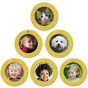 Expressly Yours! Mini Magnetic Glitter Picture Frame Christmas Ornaments with Photo Protectors, Round Gold, 6-Pack