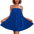 thumbnail image 2 of Summer Mini Dresses for Women Linen Spaghetti Strap Ruffle Swing Babydoll Dress Smocked Sleeveless Square Neck A Line Cute Dress XL, 2 of 9