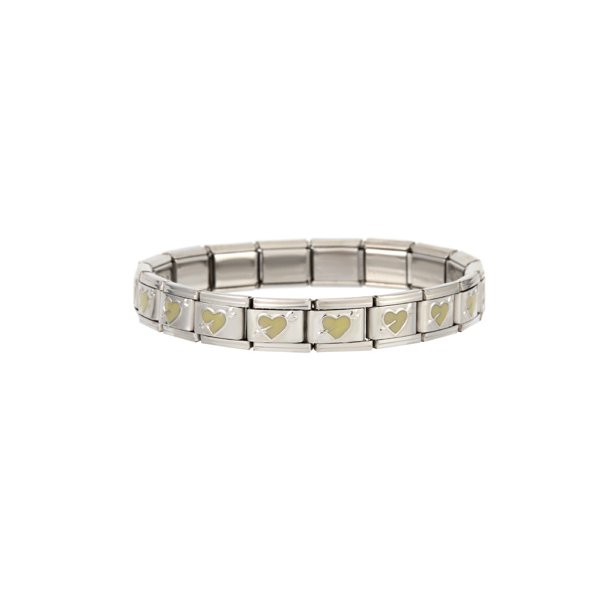 Pulsera de módulo de 9 mm con forma de corazón, doble corazón de melocotón, serie de piedras preciosas, pulsera de acero inoxidable cosida, individual