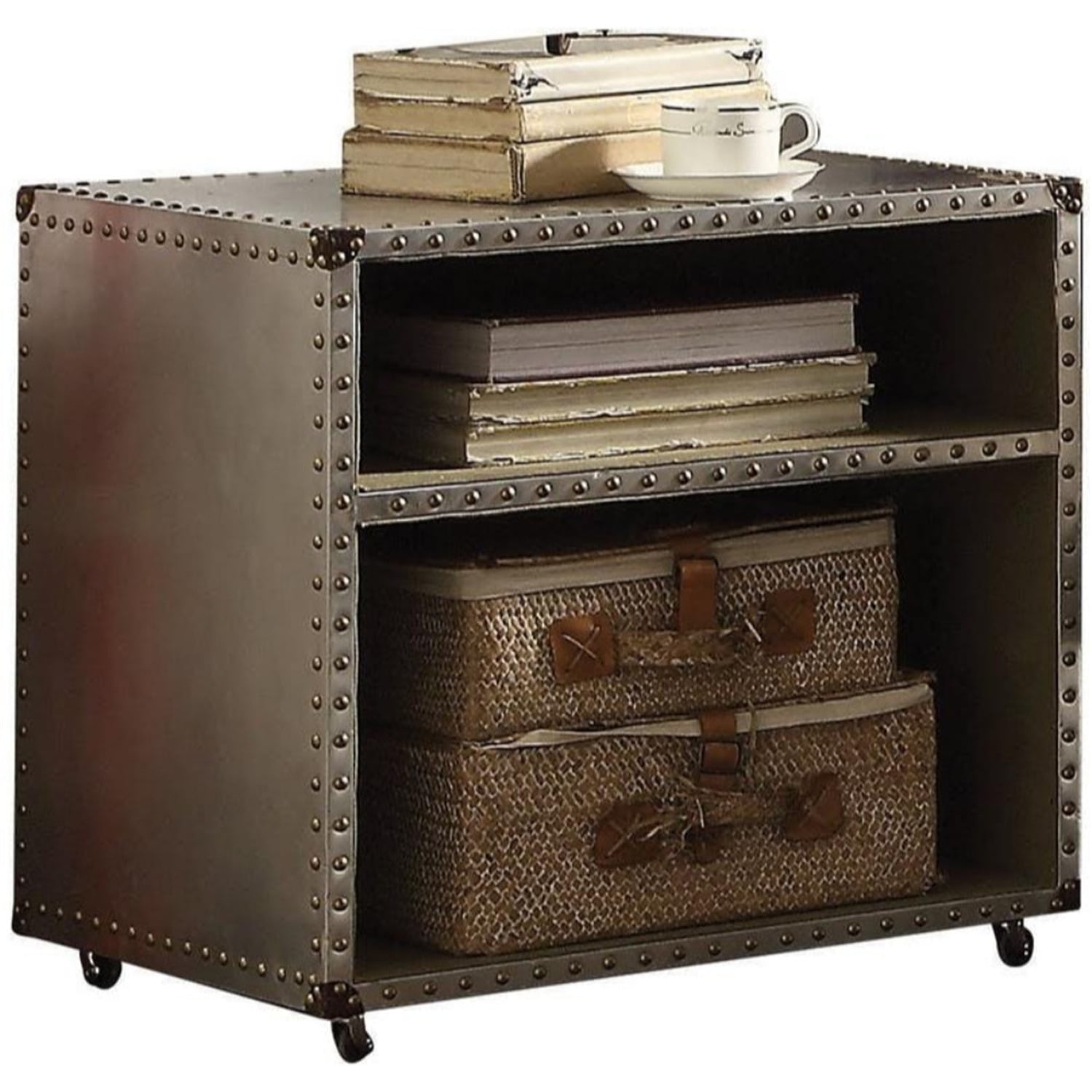 Benzara Rectangular Nightstand With USB Power Dock And Caster Legs In