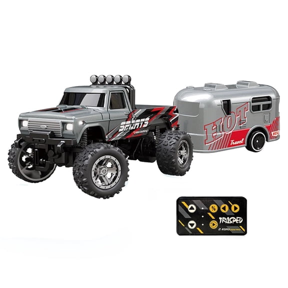 1/64 Rc Truck, 1/64 Rc Car, Off Road Rc Car, Mini Rc Monster Truck, Led Light, Rc Trailer, Blue Gift Box, Gray 4 In, GiftforBoys, 1 Pc