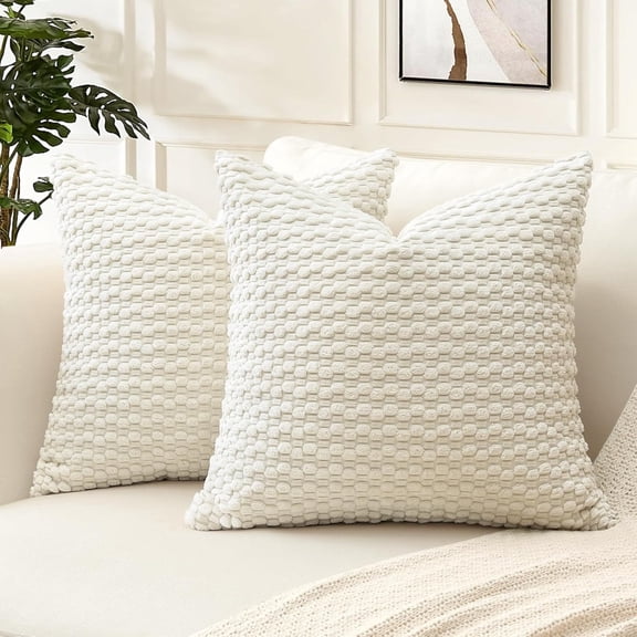 18×18 Inch Decorative Throw Pillow Cover Set, Soft Corduroy Fabric, Textured Solid Design, Comfortable Accent for Sofa Couch or Bed, Hidden Zipper Closure, 2 Pack