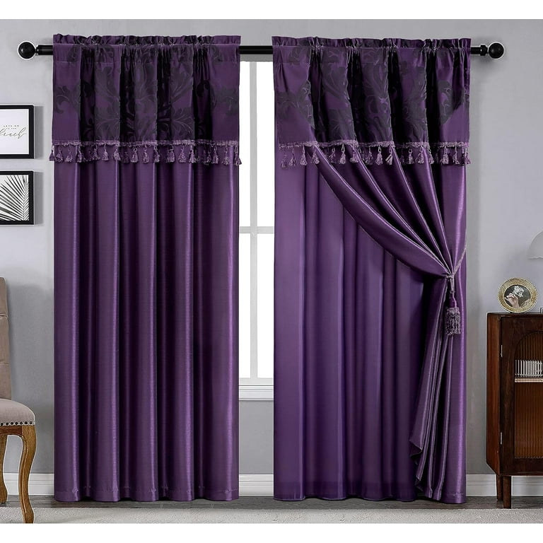Rideau Et Voilage Jacquard Violet Velours - Luxe Européen, Polyester/coton, Neuf - Réf M1764