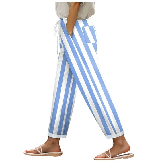 zaveiop Palazzo Pants for Women Boho Print Palazzo Pants High Waist Wide Leg Beach Trousers (Light Blue, XL)