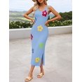 thumbnail image 3 of Vestido ajustado de verano ZESICA de punto floral a media pierna azul para mujer, 3 of 7