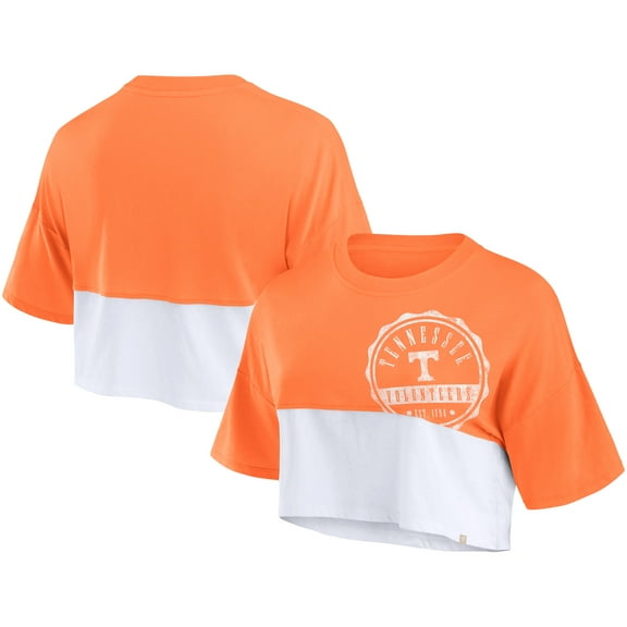 Women's Fanatics Tennessee Orange/White Tennessee Volunteers Oversized Badge Colorblock Cropped T-Shirt