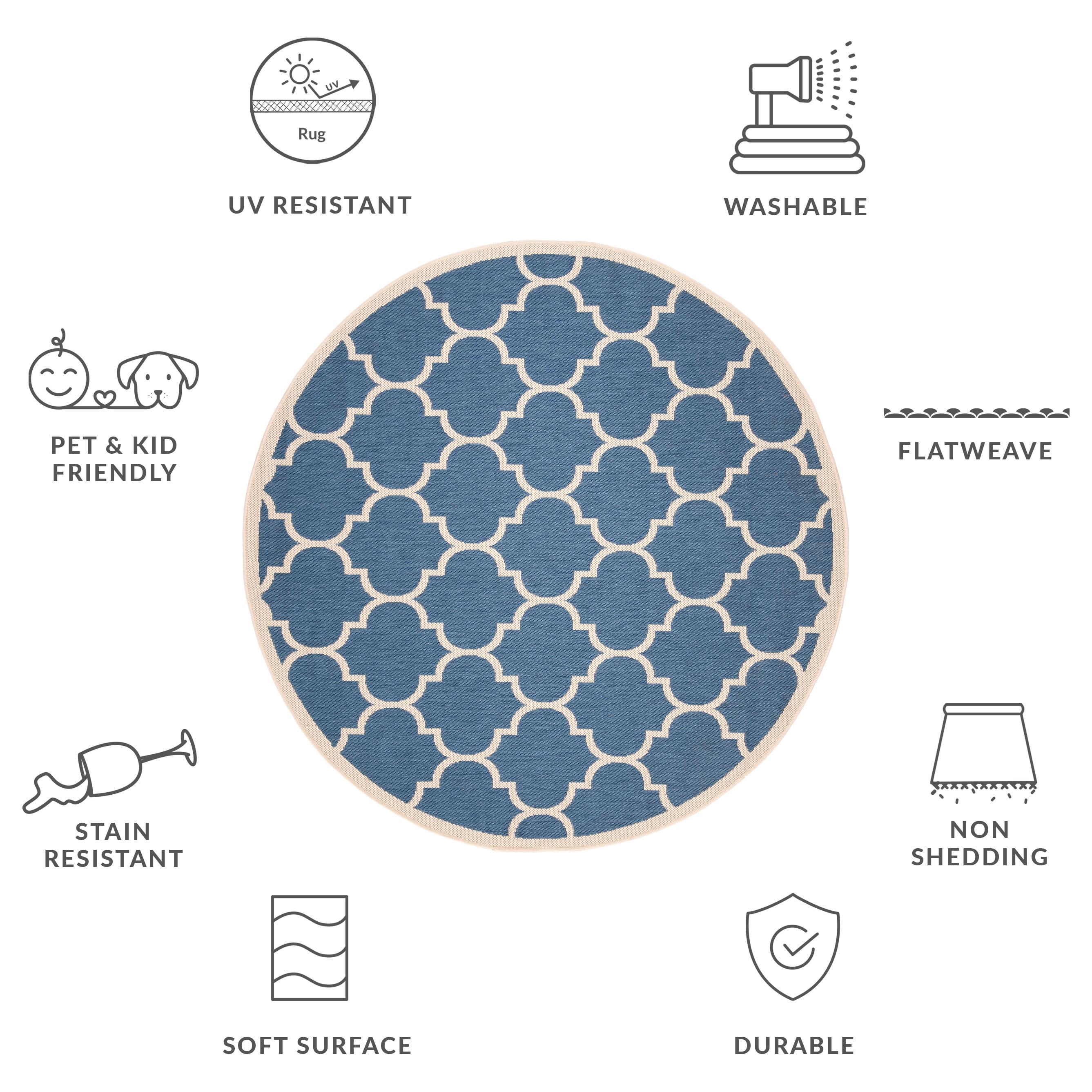 Safavieh Courtyard Alyssa Geometric Indoor/Outdoor Area Rug, Blue/Beige, 7'10" x 7'10" Round