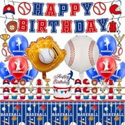 WEEKS Baseball Birthday Party Decorations, Baseball Party Supplies Set Including Banner, Hanging Swirls, Foil Balloons, Latex Balloons, Cake Toppers and Tablecloth