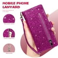 thumbnail image 6 of ELEHOLD Stylish Flip Wallet Case for Samsung Galaxy Z Fold 7,Bling Glitter Leather Zipper Pocket Card Slots Kickstand Function Magnetic Clasp Detachable Lanyard Purse Case,Purple, 6 of 7