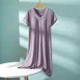 thumbnail image 2 of FRSASU Womens Nightgown Cotton Sleepwear Short Sleeve Sleep Shirt V Neck Color Block Nightshirt Pink, 2 of 5