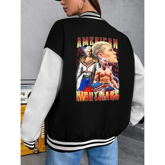 Women's Big Size Baseball Jacket Hoodie Cody Rhodes American Dream Nightmare Bootleg 90s Style Plus Size Ladies Jacket