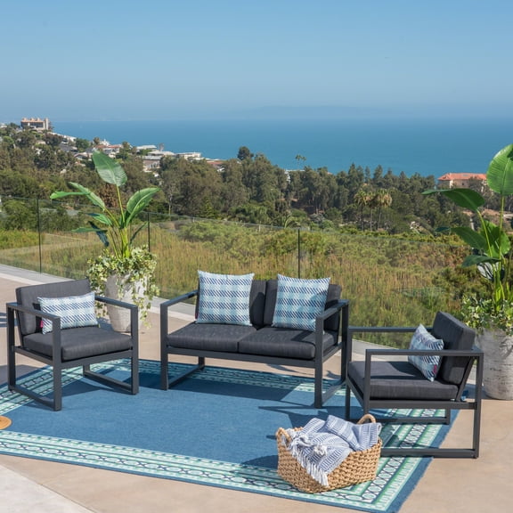 BARONAGE 48.50" L x 27.75" W x 25.50" H Outdoor Rope and Steel Club Chairs, Patio Dining Chairs, Outdoor Chat Chair with Table(3PC CHAT SET), Dark Gray