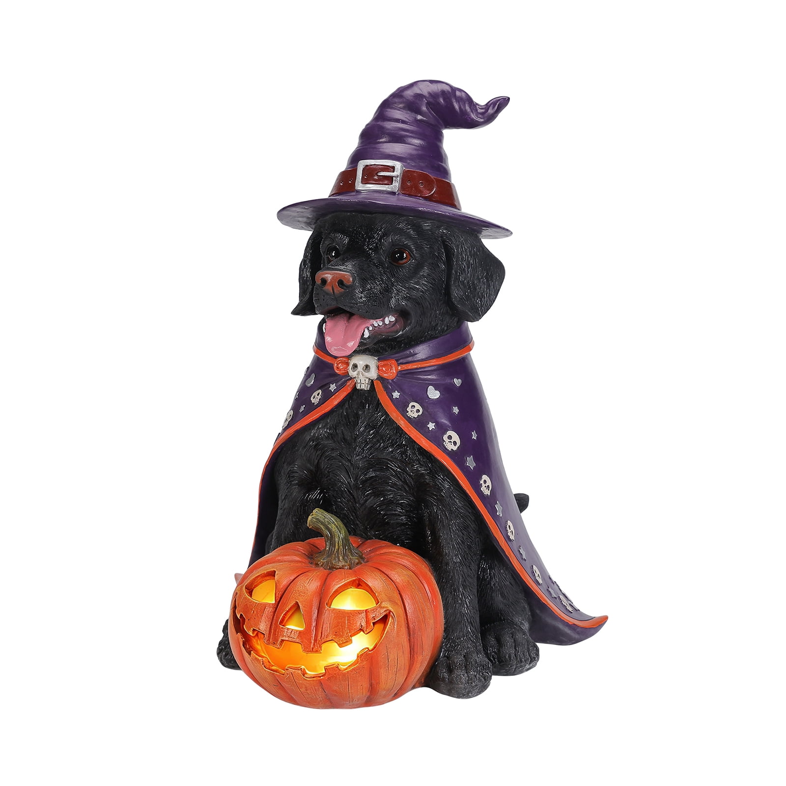Alvantor Halloween Dog Decorations Labrador Dog Figurine with Witch Hat & Pumpkin
