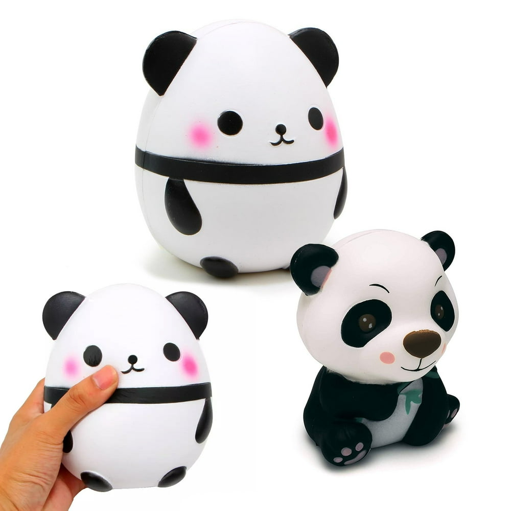 2 Squishy Panda Toy Slow Rising Soft Stress Balls Squeezable Fidget Toy