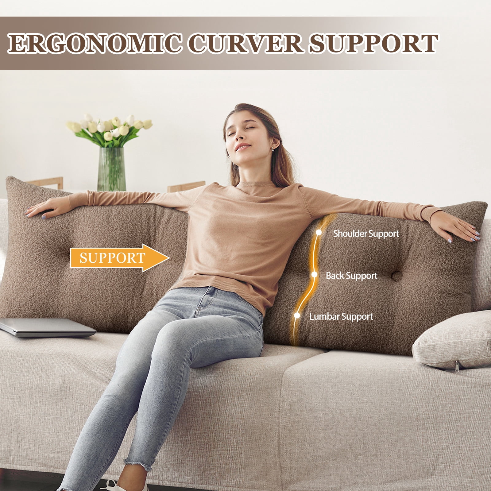 ANMINY Headboard Pillow, Teddy Velvet Fabric, Bed Rest Reading Pillow, Removable & Washable Cover, Daybed Wedge Pillow for King Beds